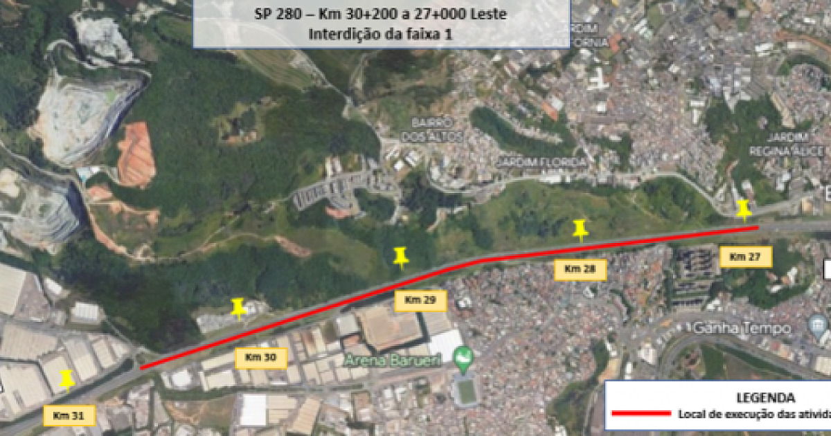 Para seguir com obras na Castello Branco, CCR interdita uma faixa da rodovia
