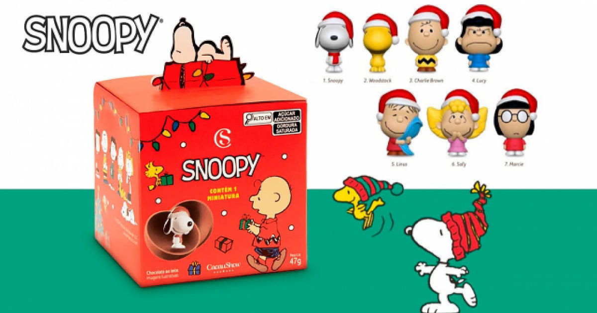 No clima do Natal, Cacau Show lança ‘Caixa Surpresa Snoopy’